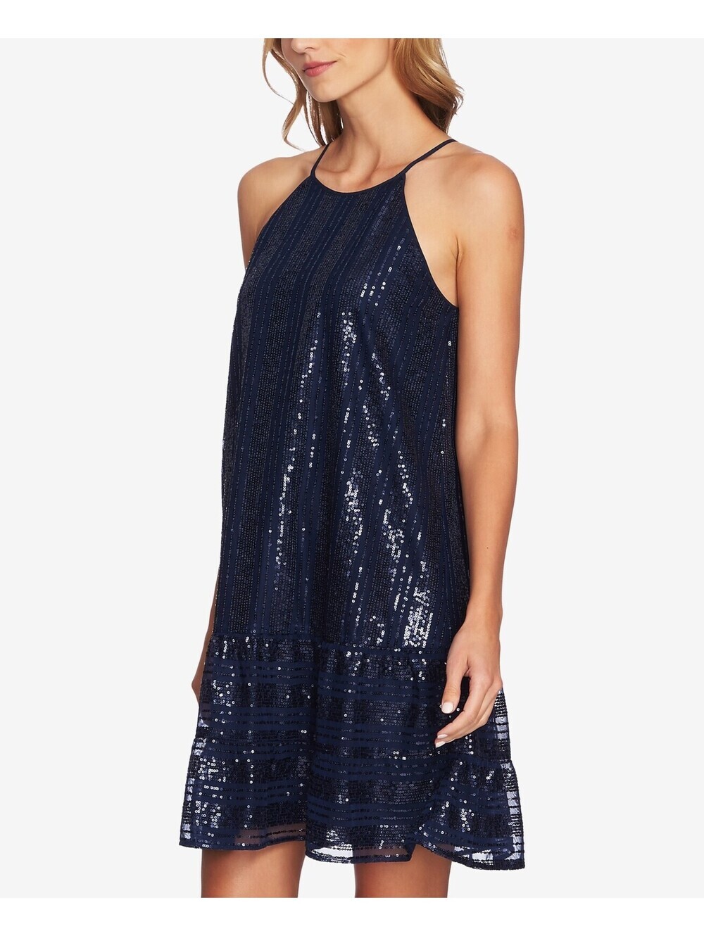 Cece Womens Ruffled Sequin Shift Dress Size L